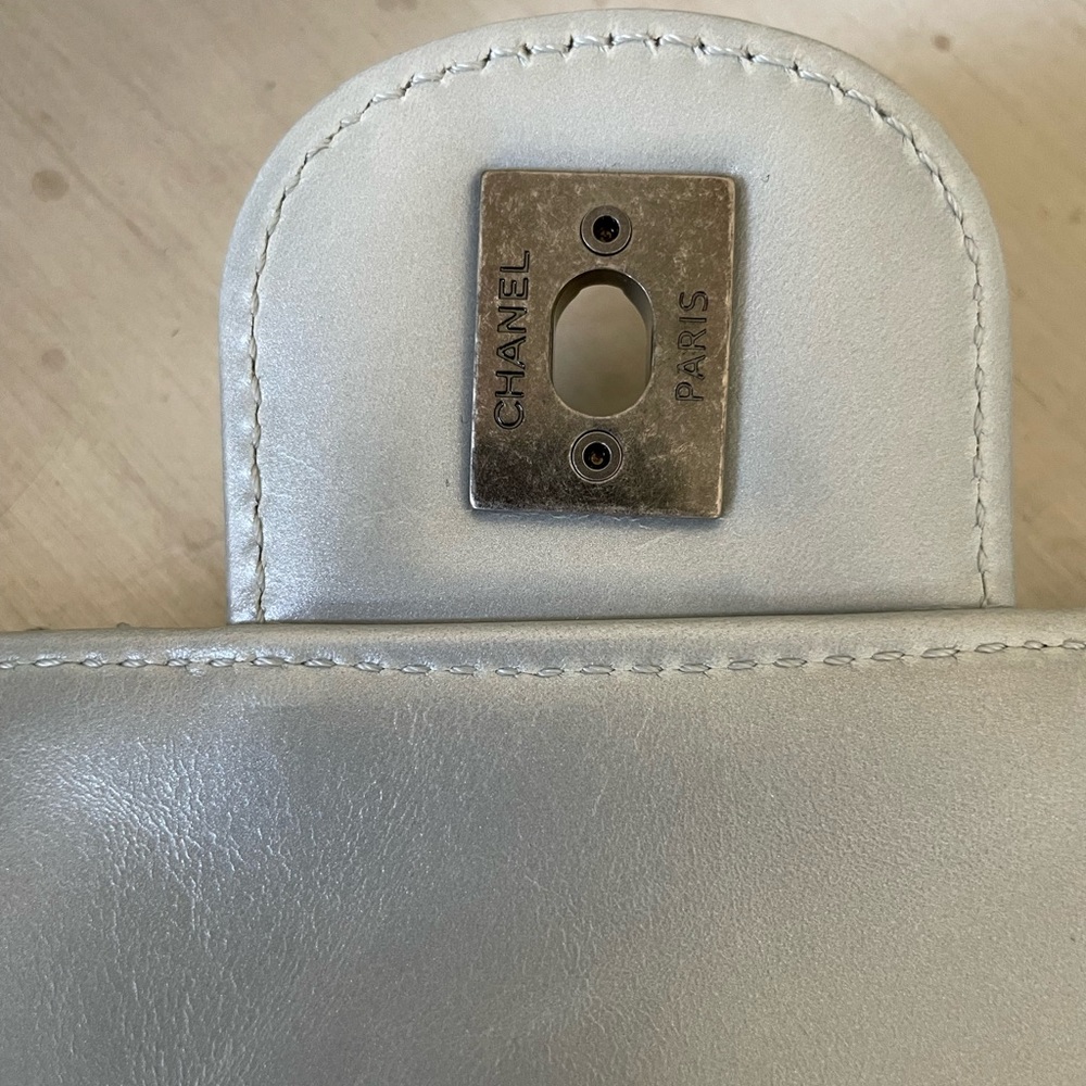 Chanel accordion bag gray light blue calfskin shoulder bag purse grey - Picture 8 of 14